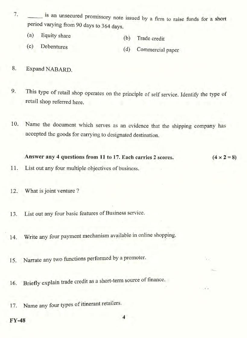 Kerala Plus One 2022 Business Studies Question Paper (EM) - Page 3