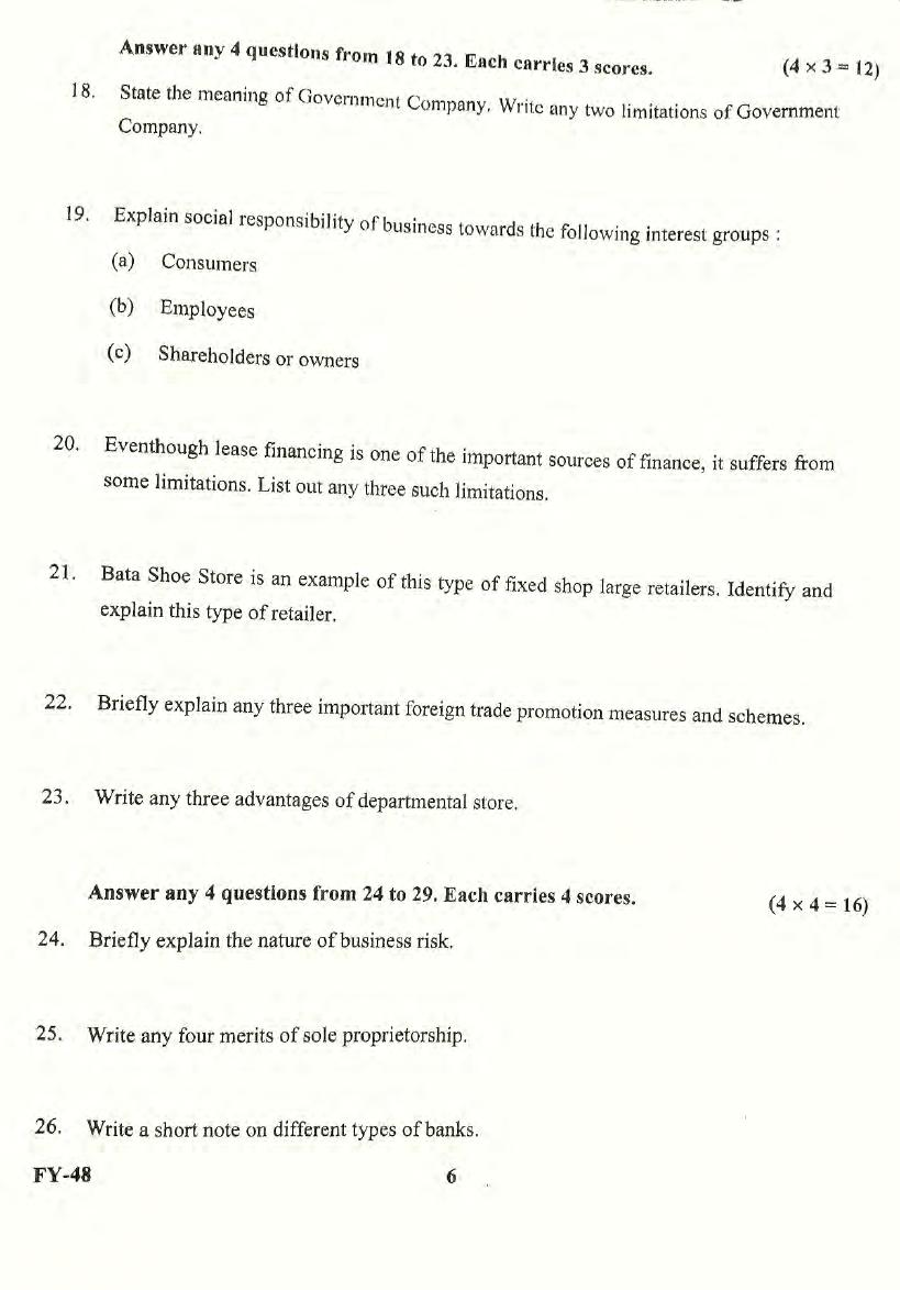 Kerala Plus One 2022 Business Studies Question Paper (EM) - Page 4