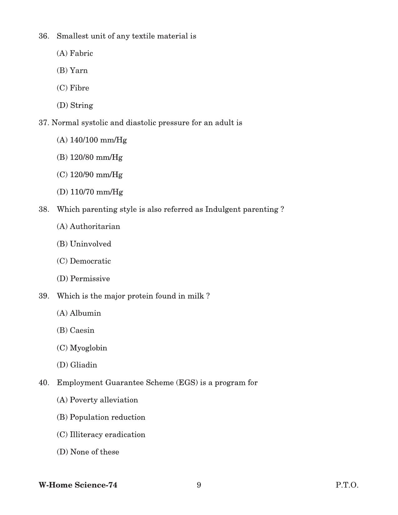 Odisha CPET 2022 HOME SCIENCE Question Paper - Page 9
