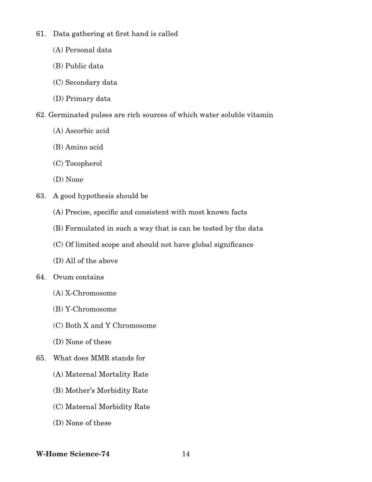 Odisha CPET 2022 HOME SCIENCE Question Paper - Page 14