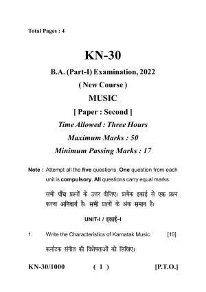 Sarguja University Question Paper - 2022 :  B.A. Part One (10+2+3) 3 Y DC INDIAN MUSIC Paper II