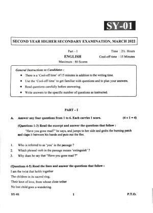 Kerala Plus Two Question Paper 2022 English