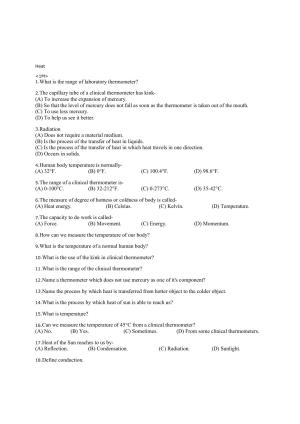 CBSE Worksheets for Class 7 Science Heat Assignment 3