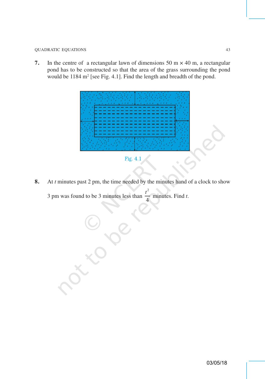 NCERT Exemplar Book for Class 10 Maths: Chapter 4 Quadratic Equations - Page 9