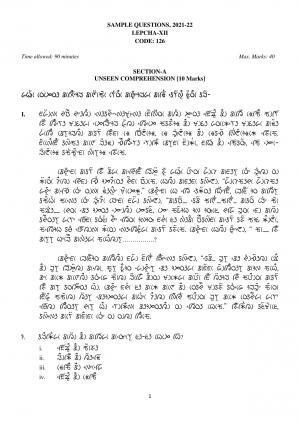 CBSE Class 12th Lepcha Sample Question Paper 2021-22