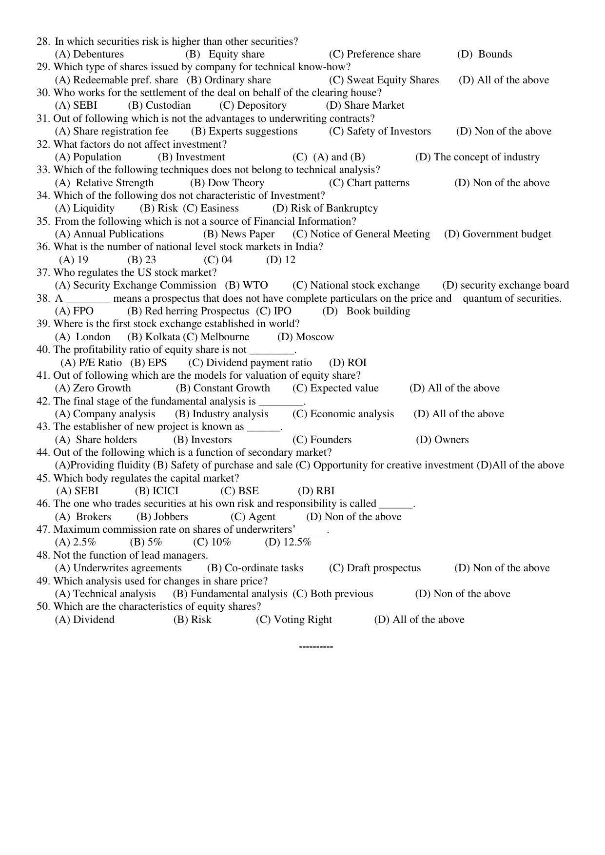 Hemchand North Gujarat University Sample Paper July-Sept 2021: M.Com Sem – III SS-305 B : Security analysis & Portfolio Management Paper Code : 3810 (New Course) - Page 4