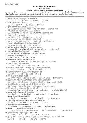 Hemchand North Gujarat University Sample Paper July-Sept 2021: M.Com Sem – III SS-305 B : Security analysis & Portfolio Management Paper Code : 3810 (New Course)