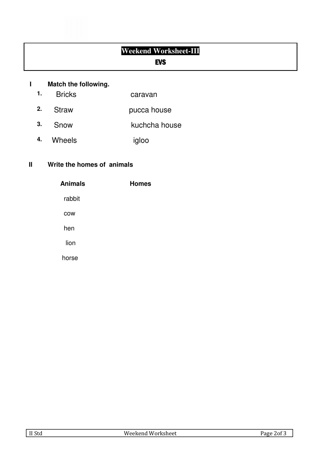 Worksheet for Class 3 EVS Assignment 110 Revision - Page 1
