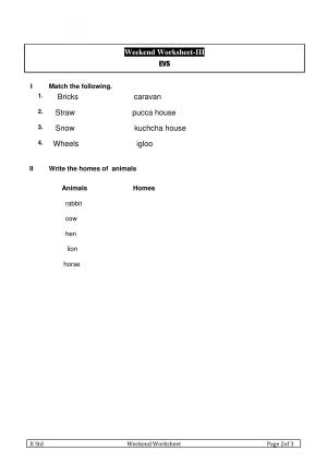 Worksheet for Class 3 EVS Assignment 110 Revision