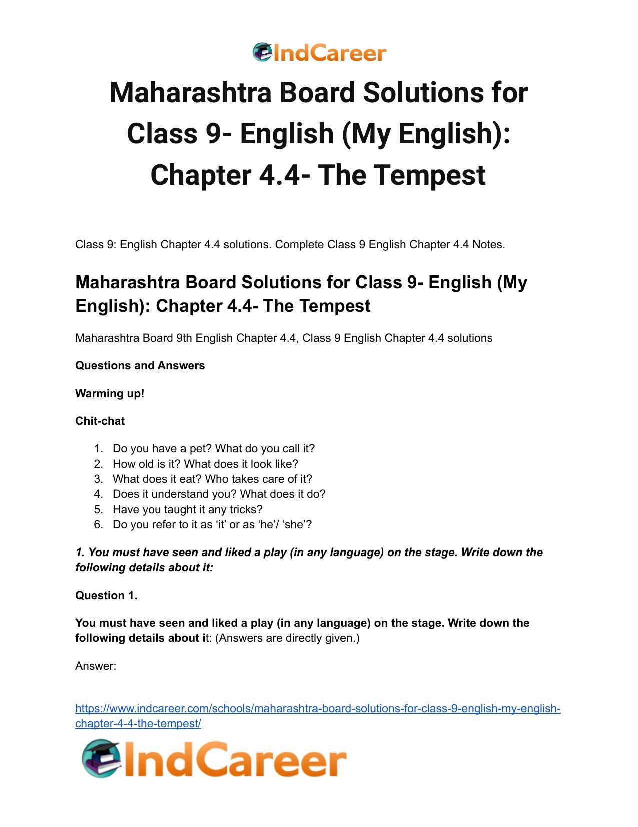 Maharashtra Board Solutions for Class 9- English (My English): Chapter 4.4- The Tempest - Page 2