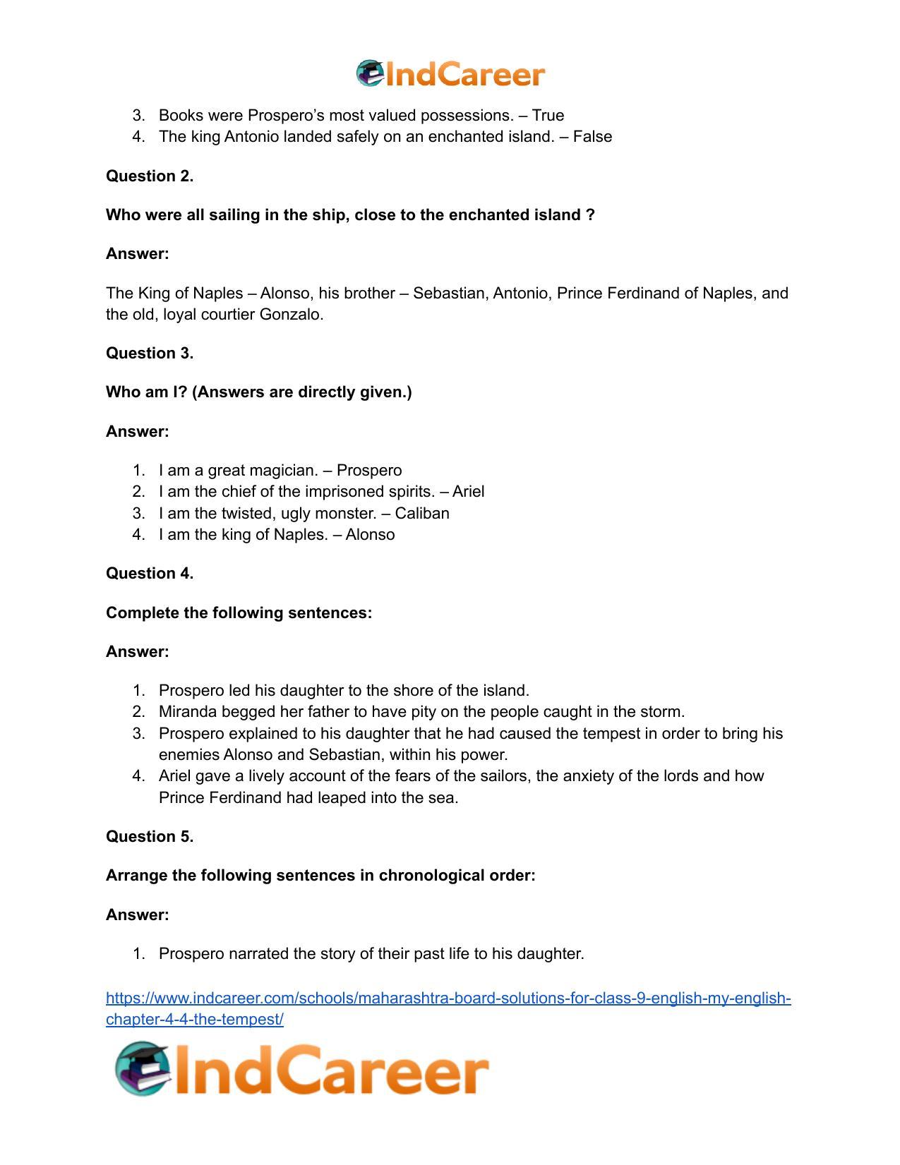 Maharashtra Board Solutions for Class 9- English (My English): Chapter 4.4- The Tempest - Page 18