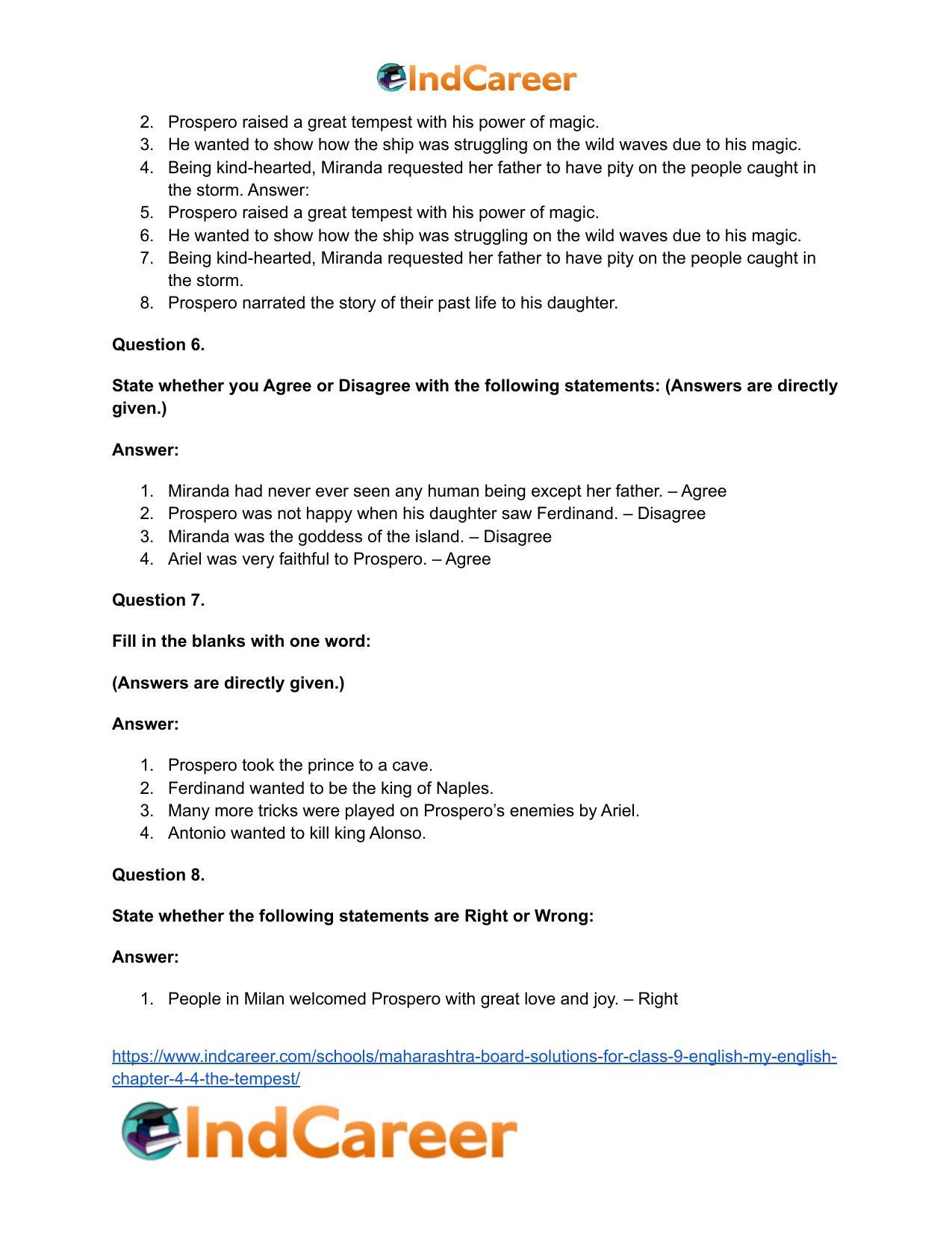 Maharashtra Board Solutions for Class 9- English (My English): Chapter 4.4- The Tempest - Page 19