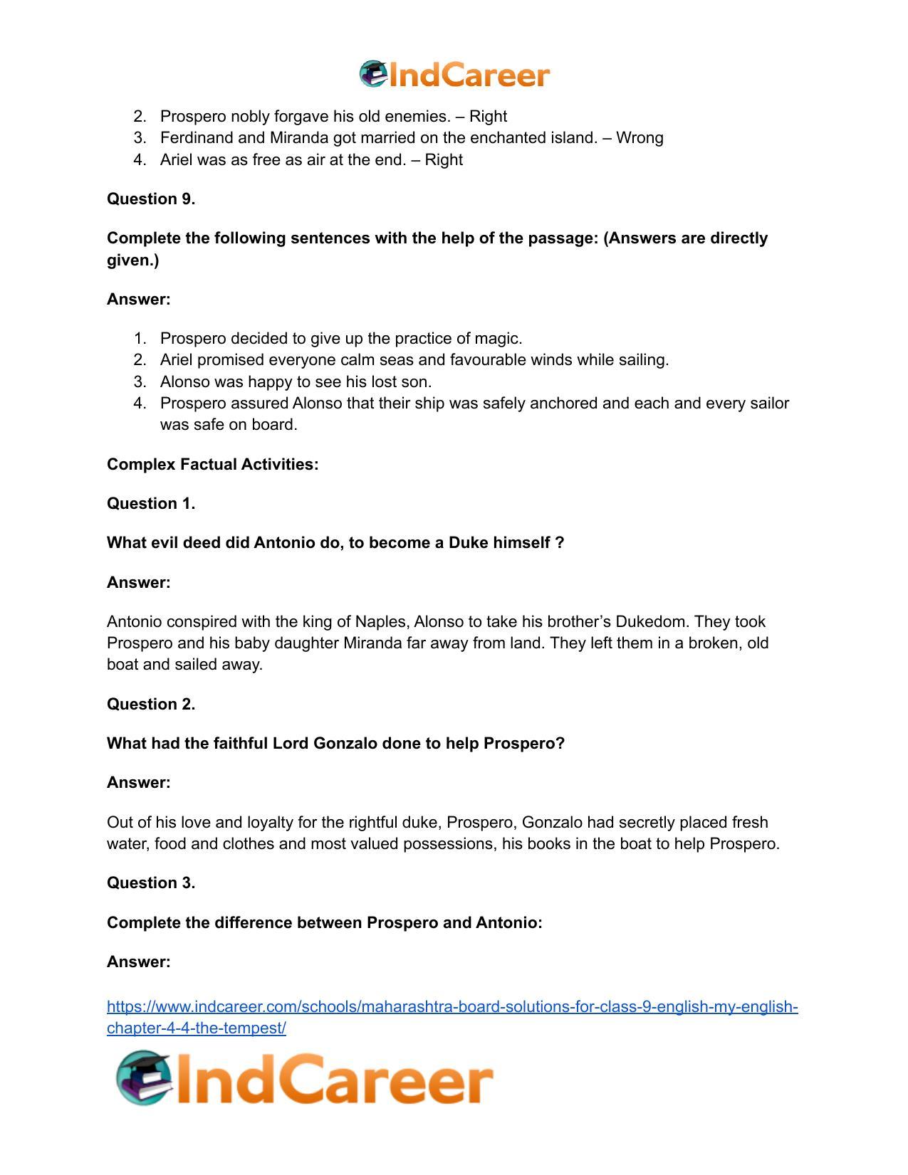 Maharashtra Board Solutions for Class 9- English (My English): Chapter 4.4- The Tempest - Page 20