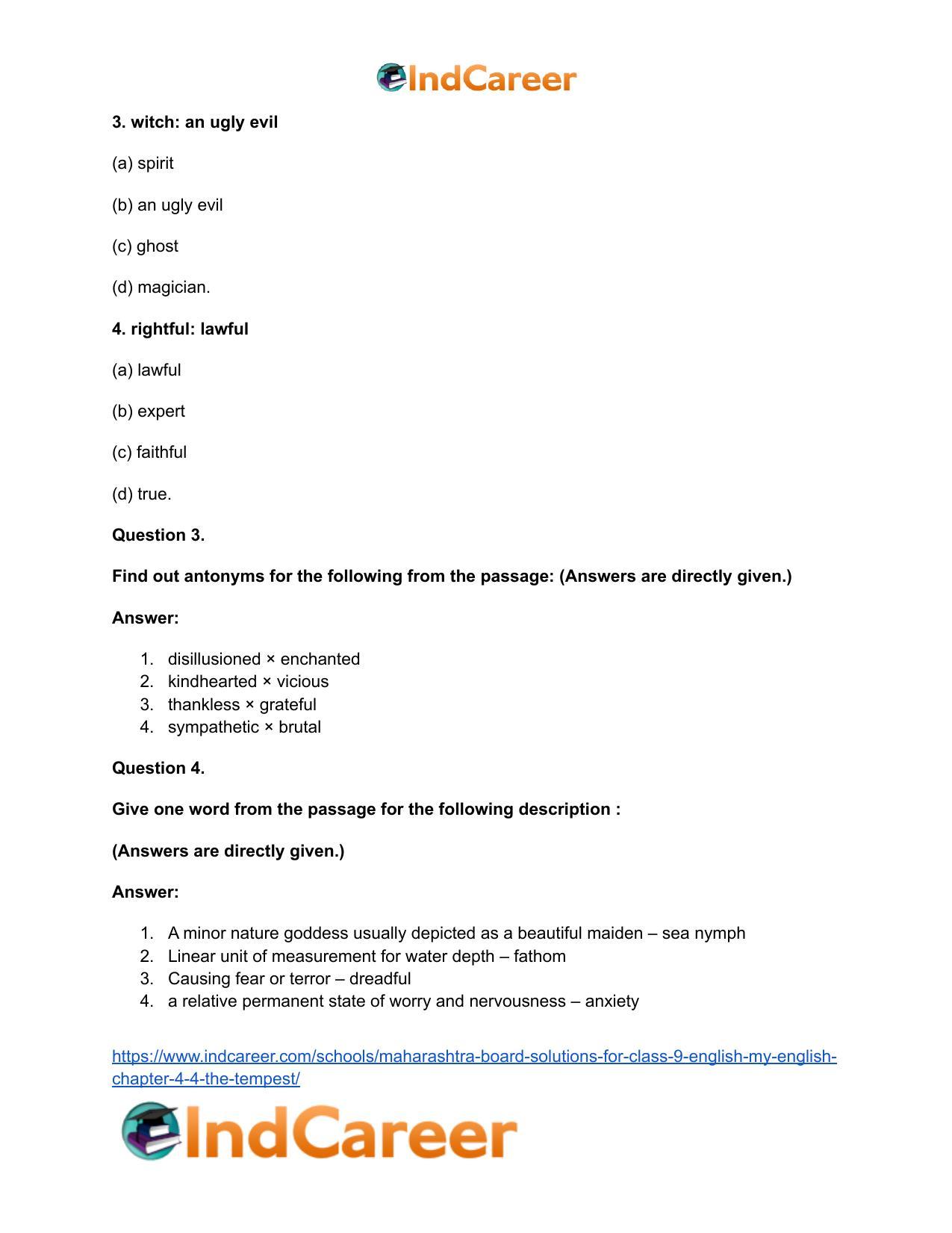 Maharashtra Board Solutions for Class 9- English (My English): Chapter 4.4- The Tempest - Page 25