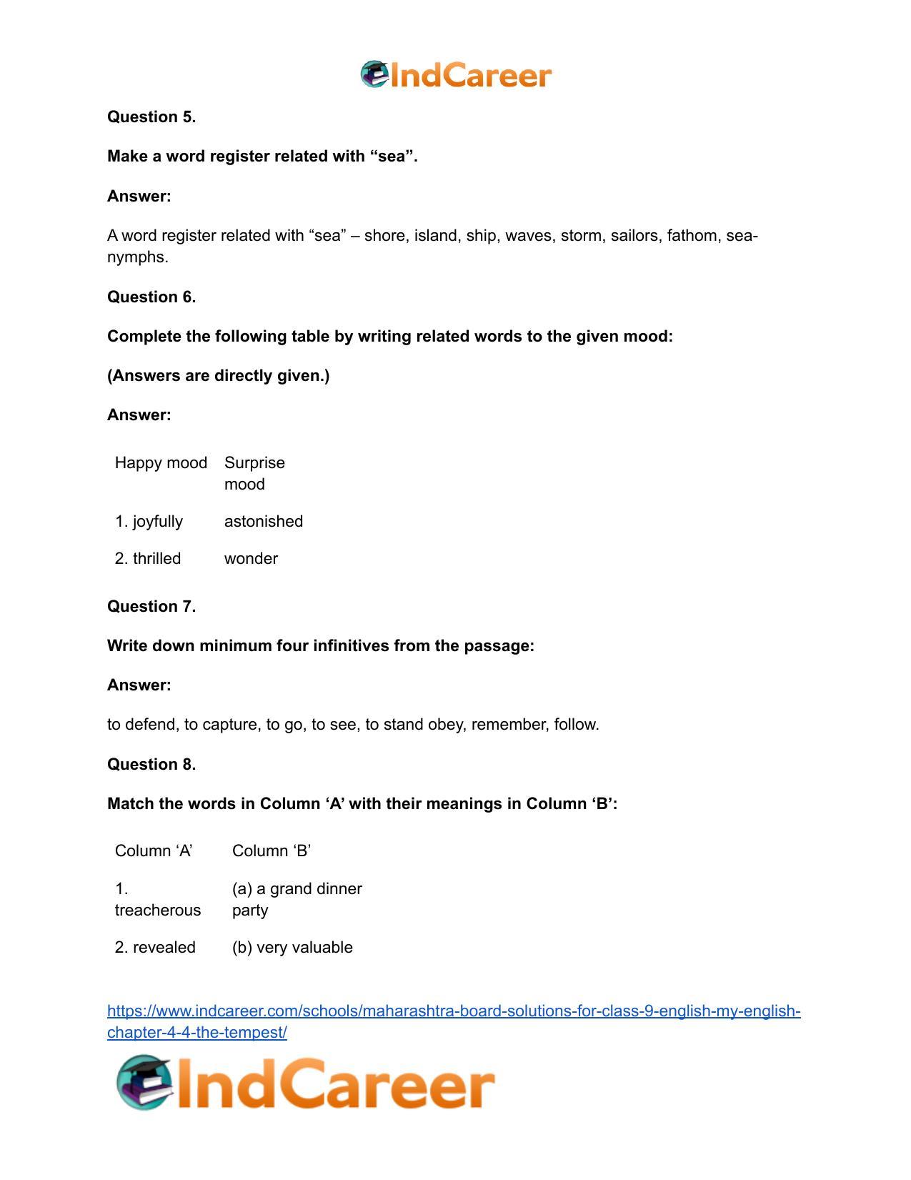 Maharashtra Board Solutions for Class 9- English (My English): Chapter 4.4- The Tempest - Page 26