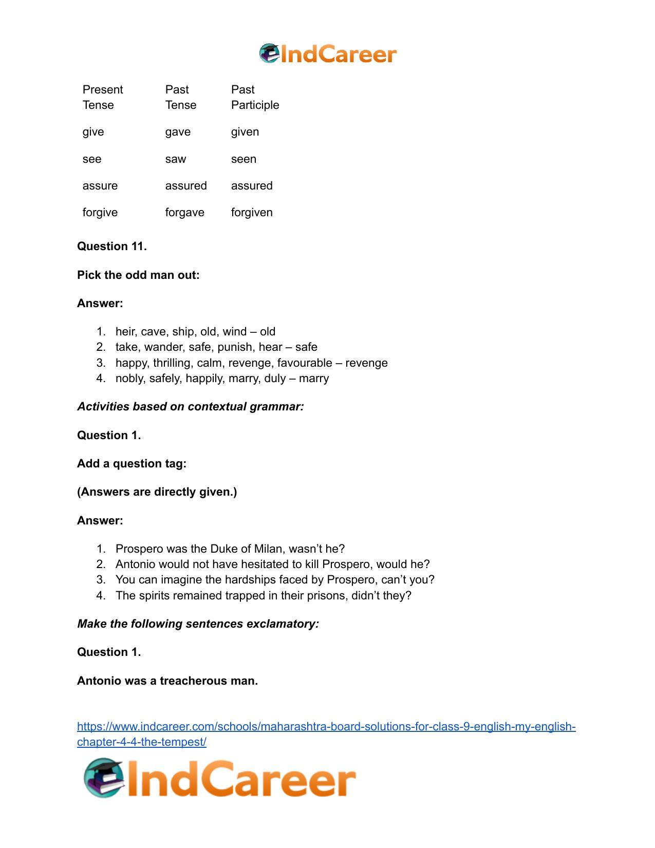 Maharashtra Board Solutions for Class 9- English (My English): Chapter 4.4- The Tempest - Page 28