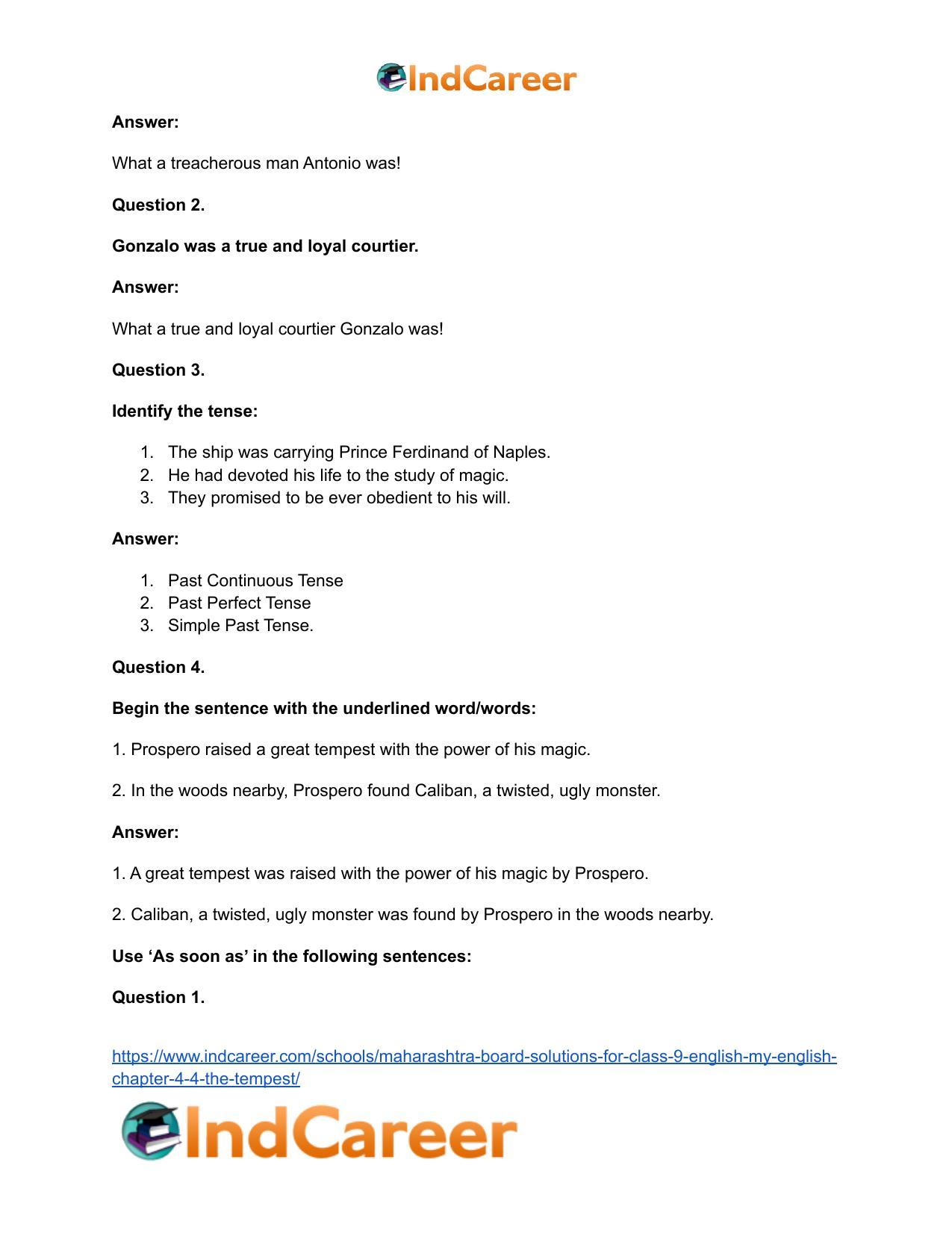 Maharashtra Board Solutions for Class 9- English (My English): Chapter 4.4- The Tempest - Page 29