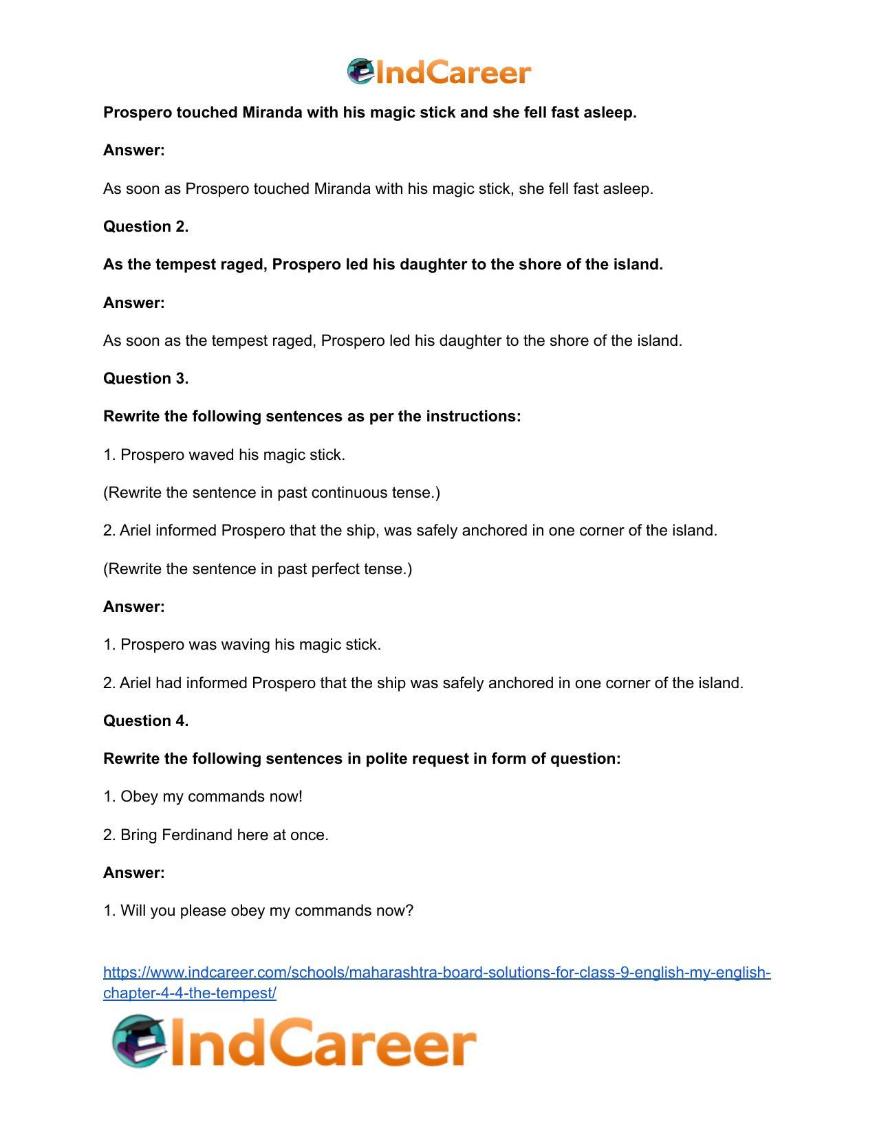 Maharashtra Board Solutions for Class 9- English (My English): Chapter 4.4- The Tempest - Page 30