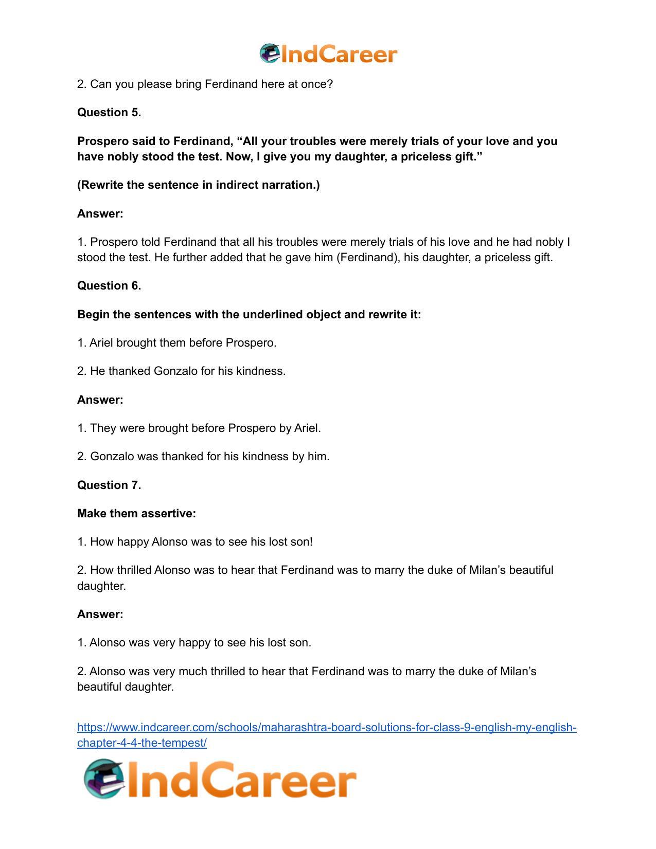 Maharashtra Board Solutions for Class 9- English (My English): Chapter 4.4- The Tempest - Page 31
