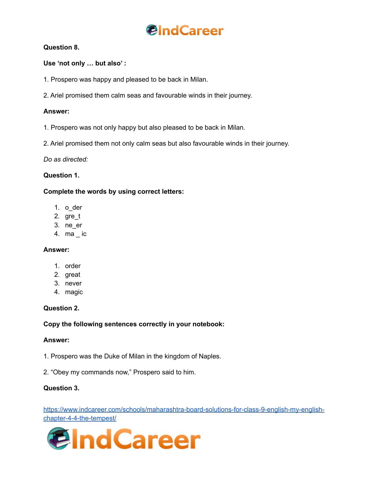 Maharashtra Board Solutions for Class 9- English (My English): Chapter 4.4- The Tempest - Page 32