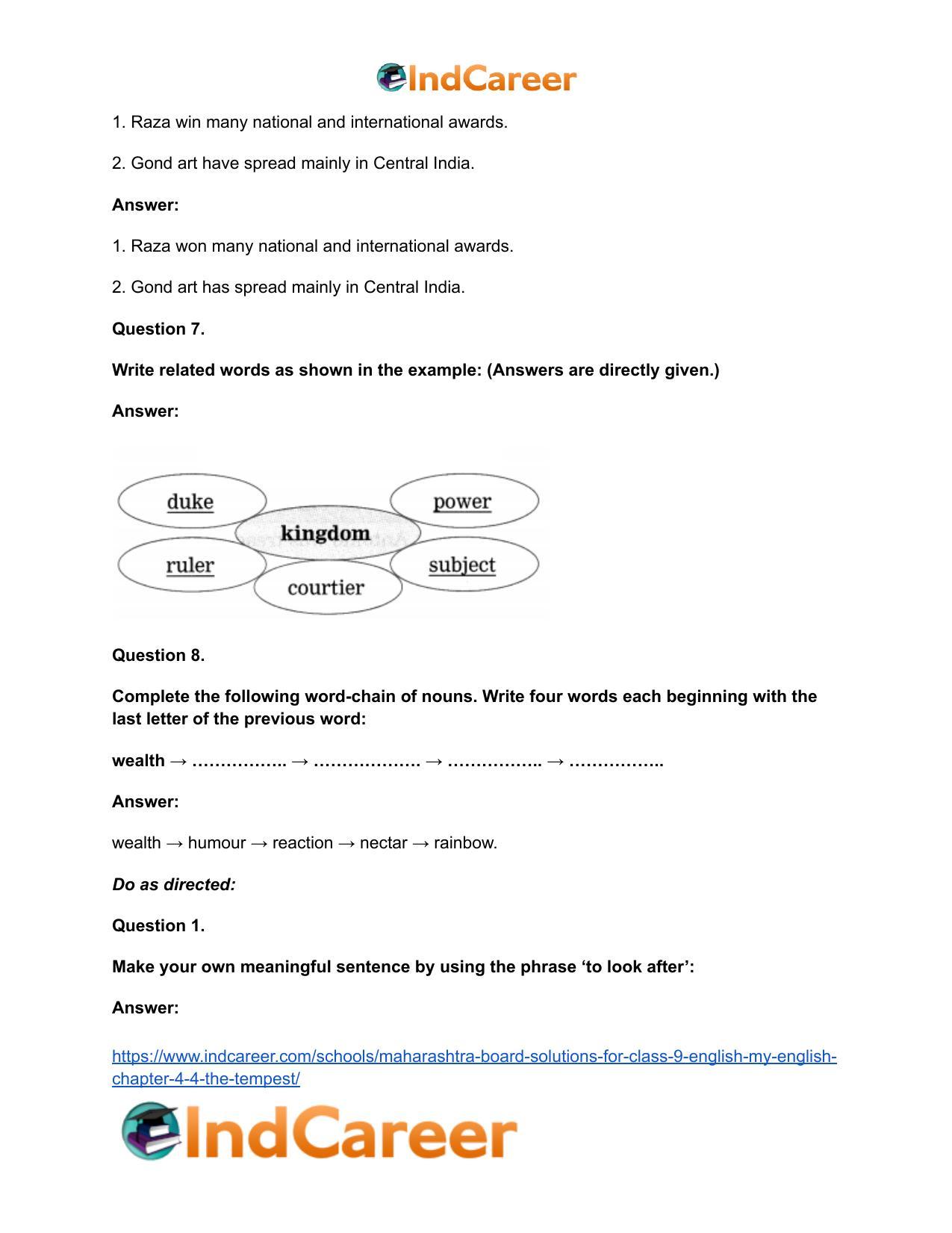 Maharashtra Board Solutions for Class 9- English (My English): Chapter 4.4- The Tempest - Page 34