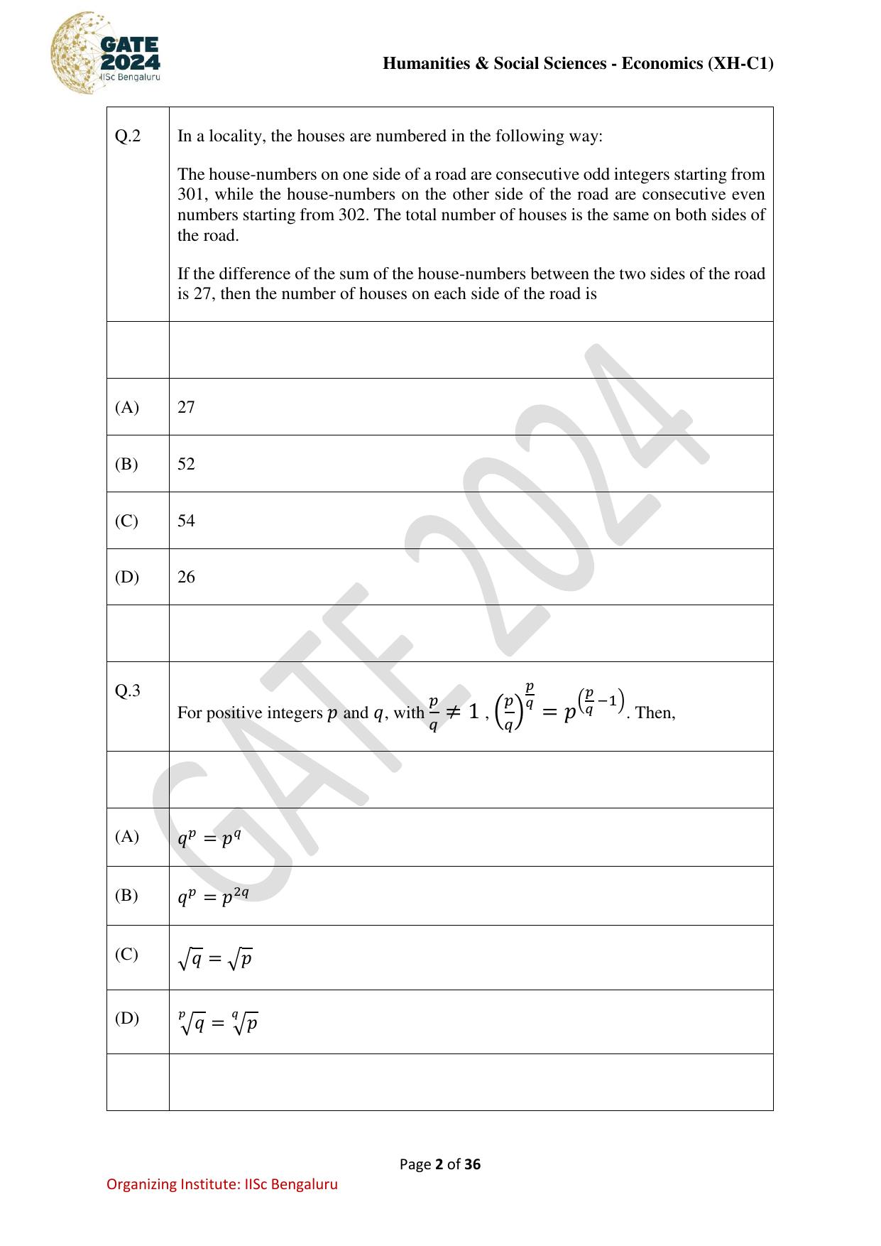 GATE 2024 Humanities & Social Sciences Economics (XH-C1) Question Paper - Page 2
