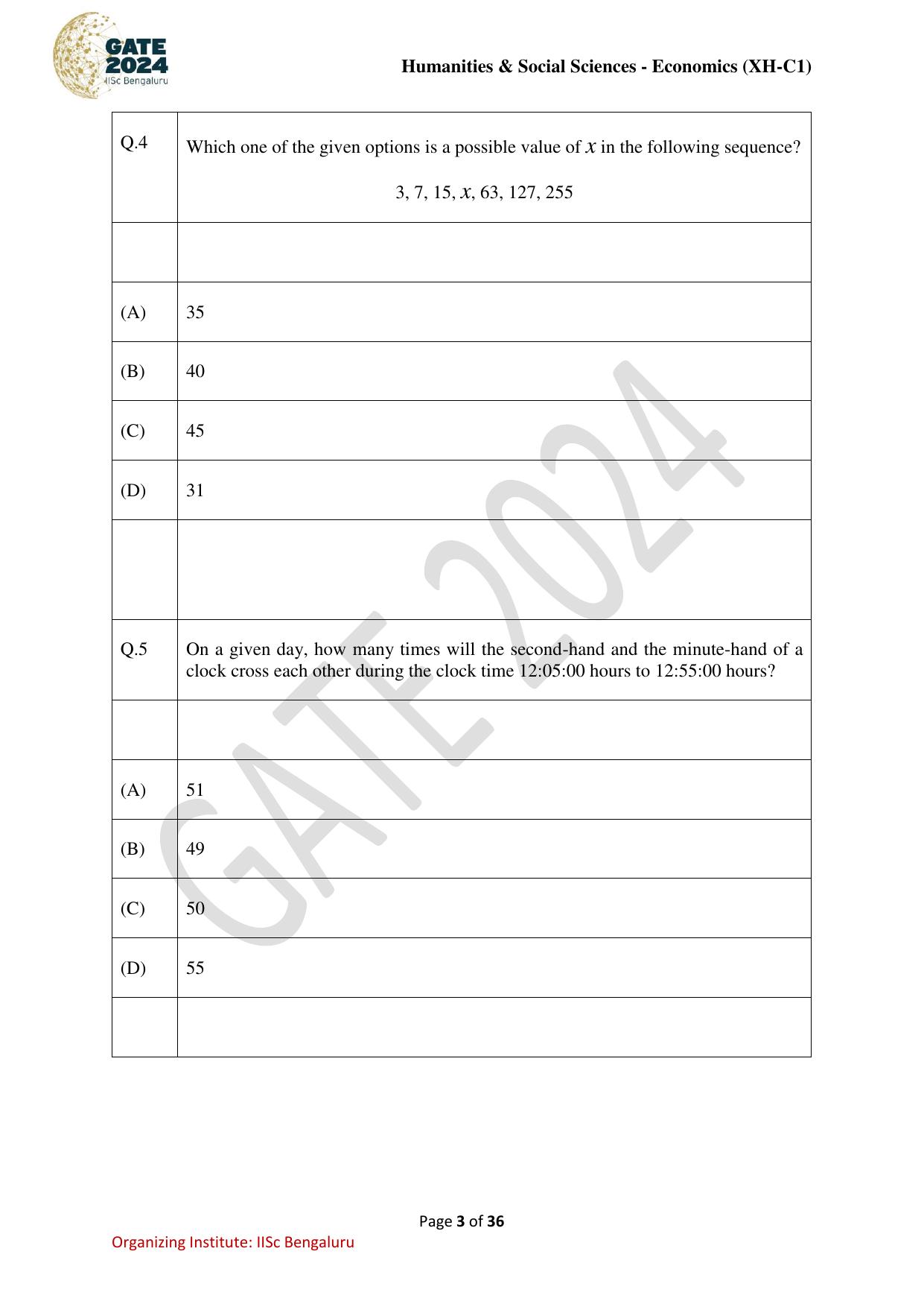 GATE 2024 Humanities & Social Sciences Economics (XH-C1) Question Paper - Page 3