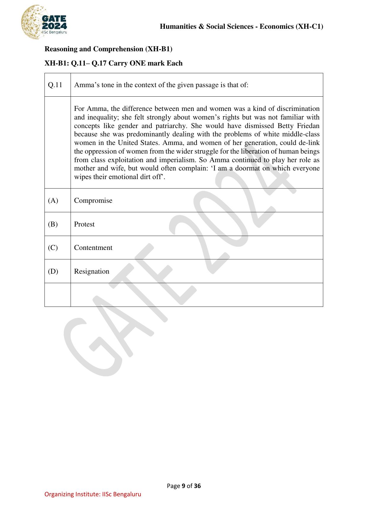 GATE 2024 Humanities & Social Sciences Economics (XH-C1) Question Paper - Page 9