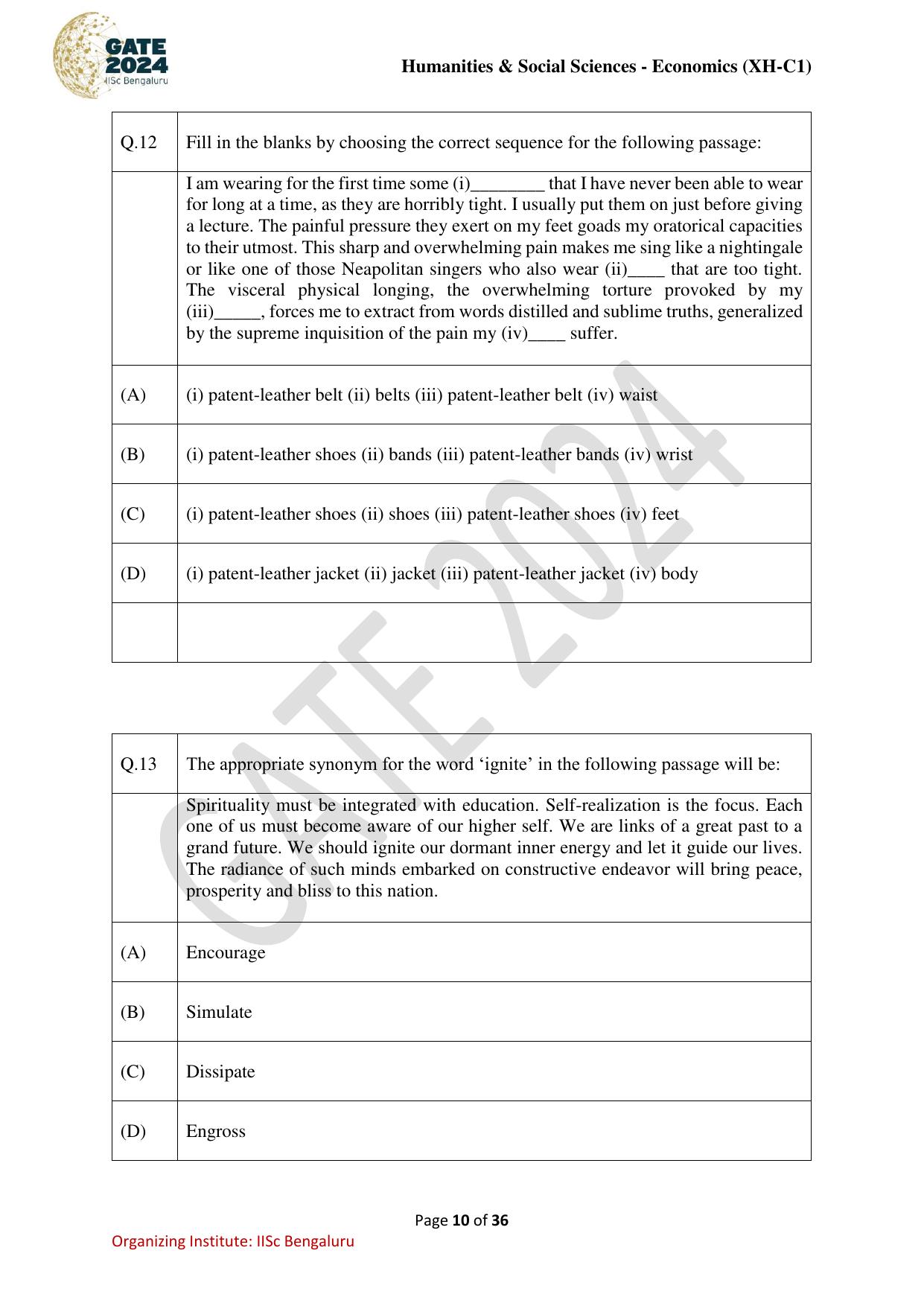 GATE 2024 Humanities & Social Sciences Economics (XH-C1) Question Paper - Page 10
