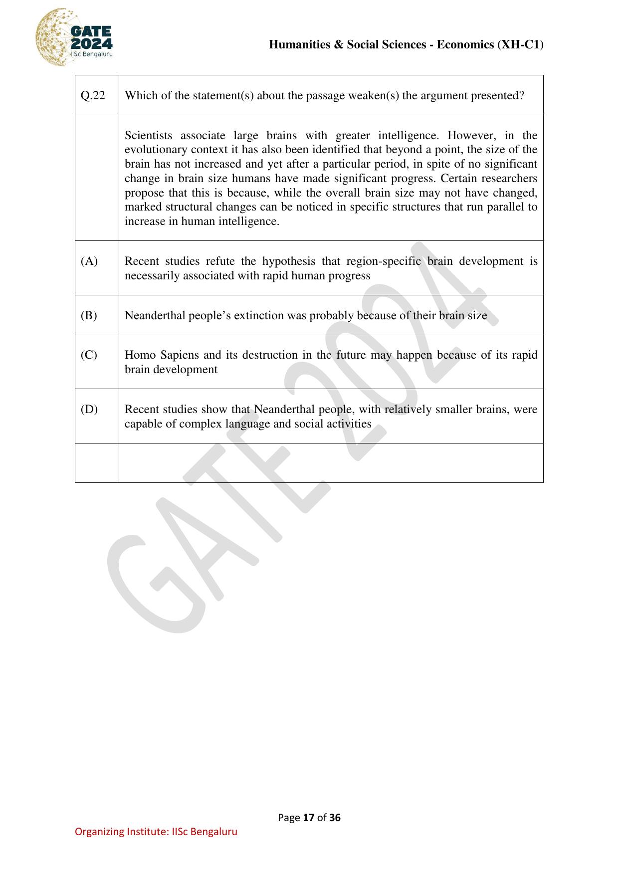 GATE 2024 Humanities & Social Sciences Economics (XH-C1) Question Paper - Page 17