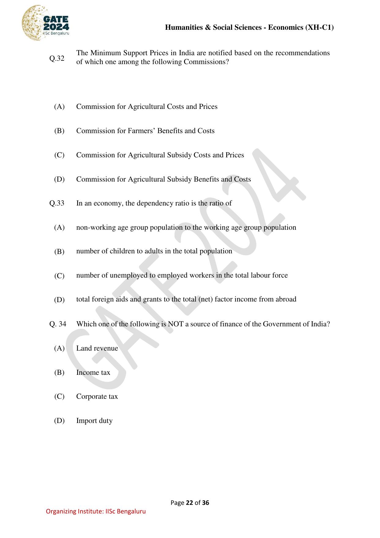 GATE 2024 Humanities & Social Sciences Economics (XH-C1) Question Paper - Page 22
