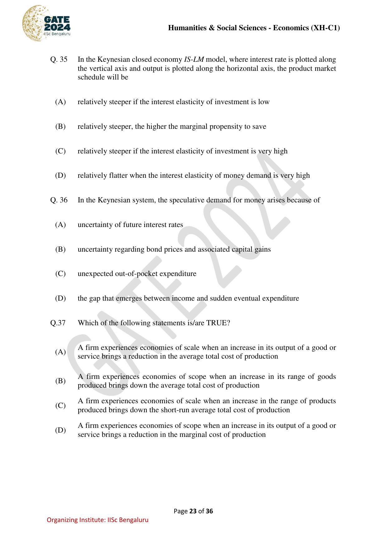 GATE 2024 Humanities & Social Sciences Economics (XH-C1) Question Paper - Page 23