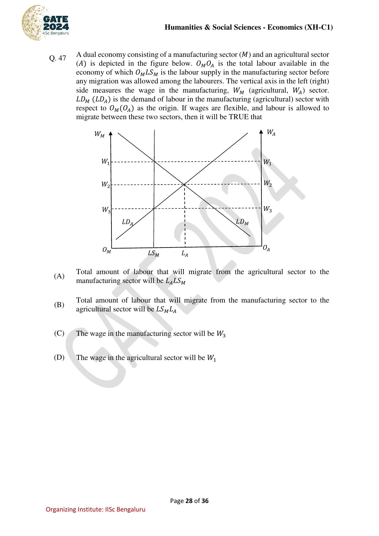 GATE 2024 Humanities & Social Sciences Economics (XH-C1) Question Paper - Page 28