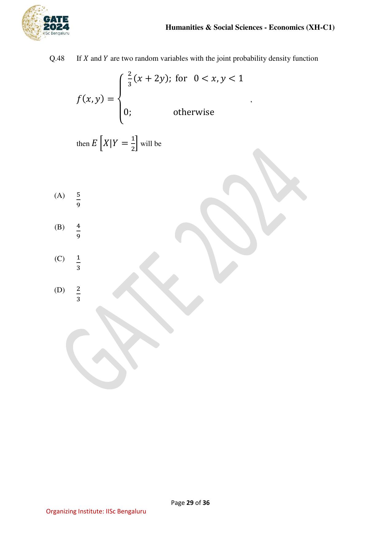 GATE 2024 Humanities & Social Sciences Economics (XH-C1) Question Paper - Page 29