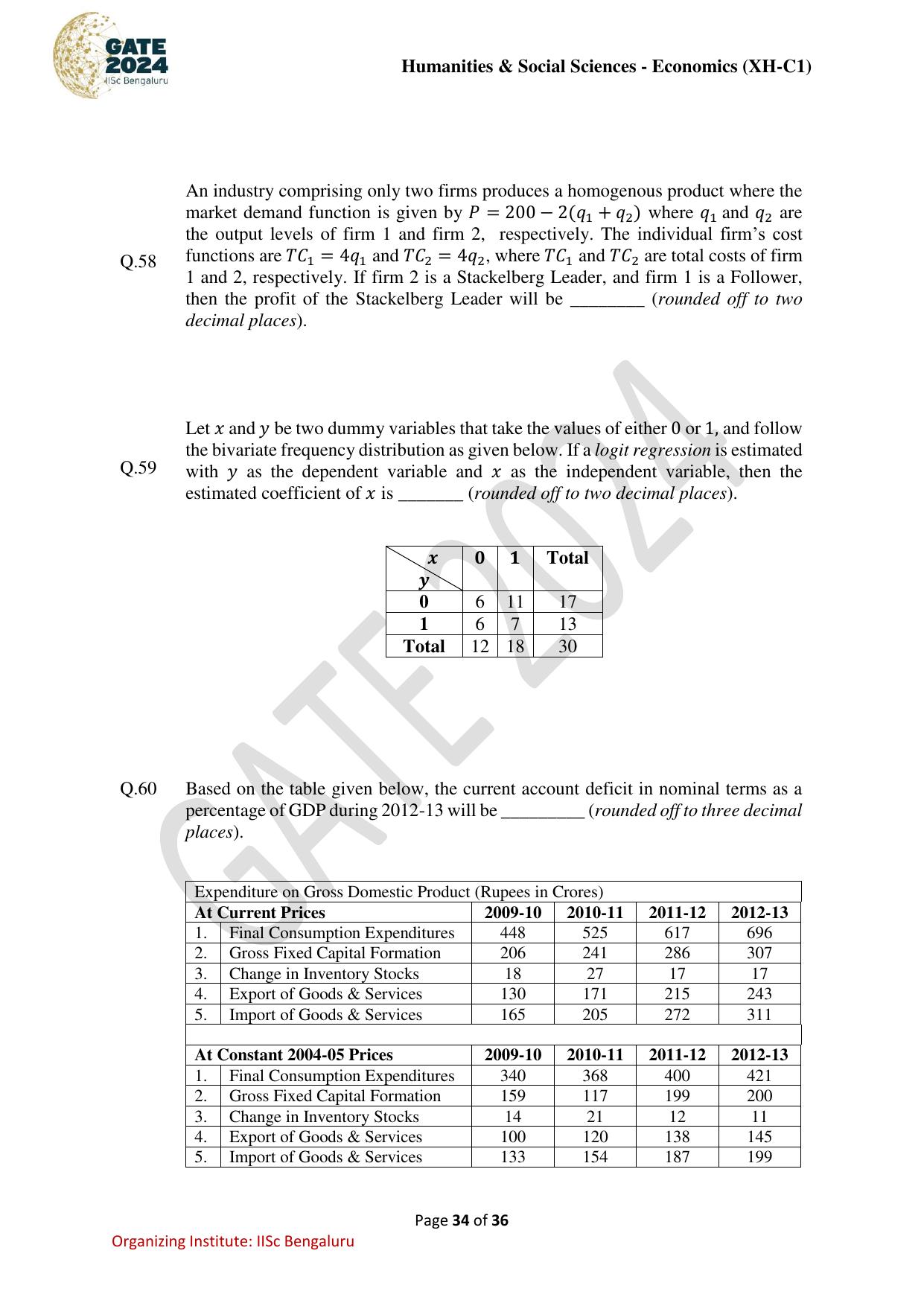 GATE 2024 Humanities & Social Sciences Economics (XH-C1) Question Paper - Page 34