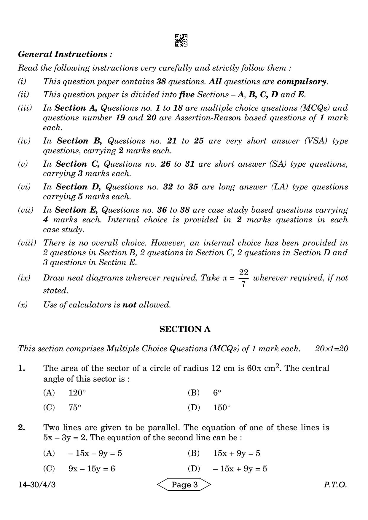 CBSE Class 10 30-4-3 Mathematics Standard 2024 Question Paper - Page 3