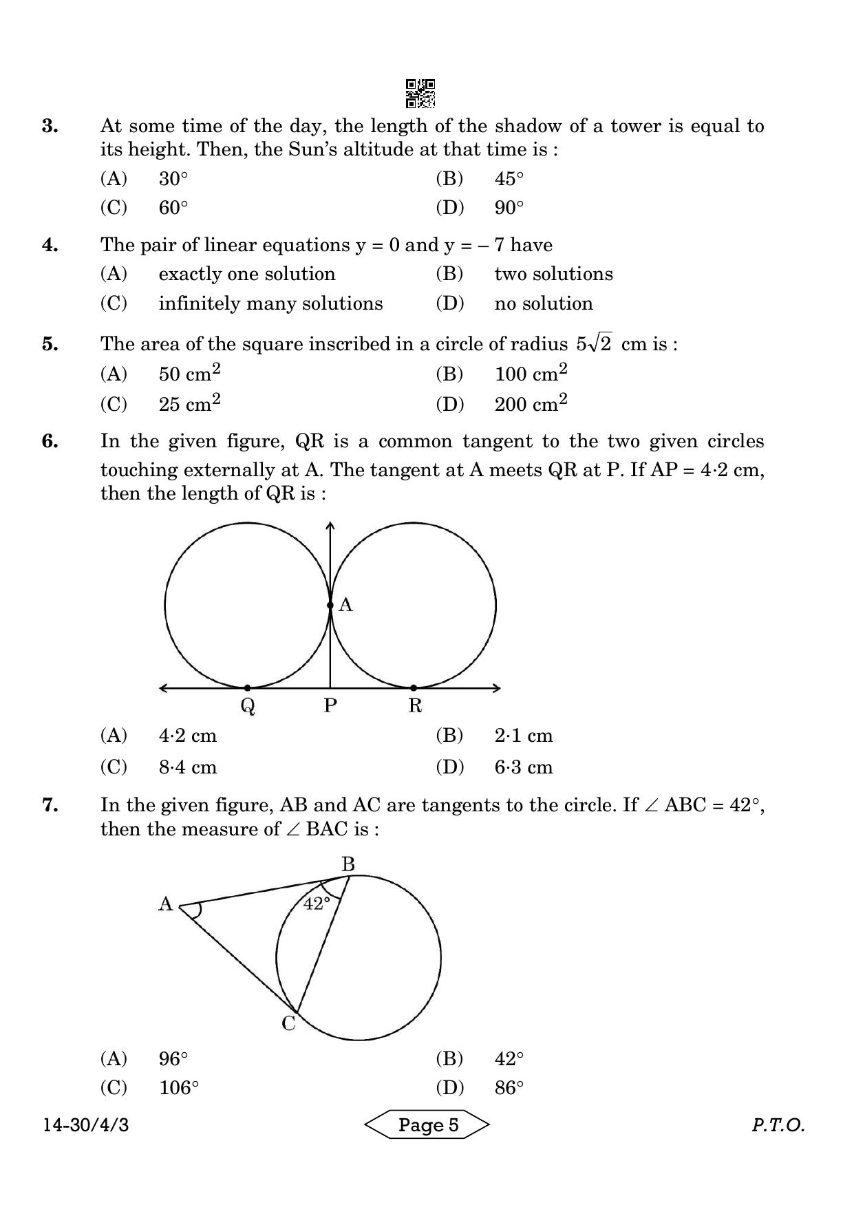 CBSE Class 10 30-4-3 Mathematics Standard 2024 Question Paper - Page 5