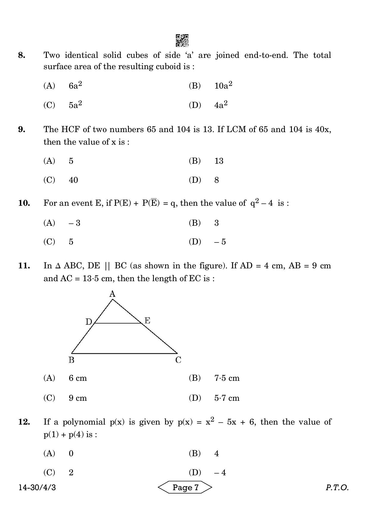 CBSE Class 10 30-4-3 Mathematics Standard 2024 Question Paper - Page 7