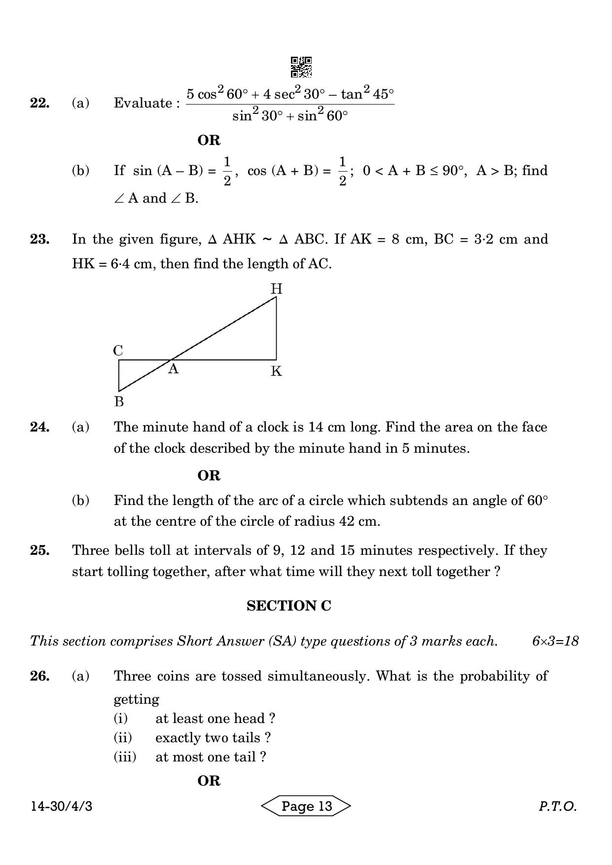 CBSE Class 10 30-4-3 Mathematics Standard 2024 Question Paper - Page 13