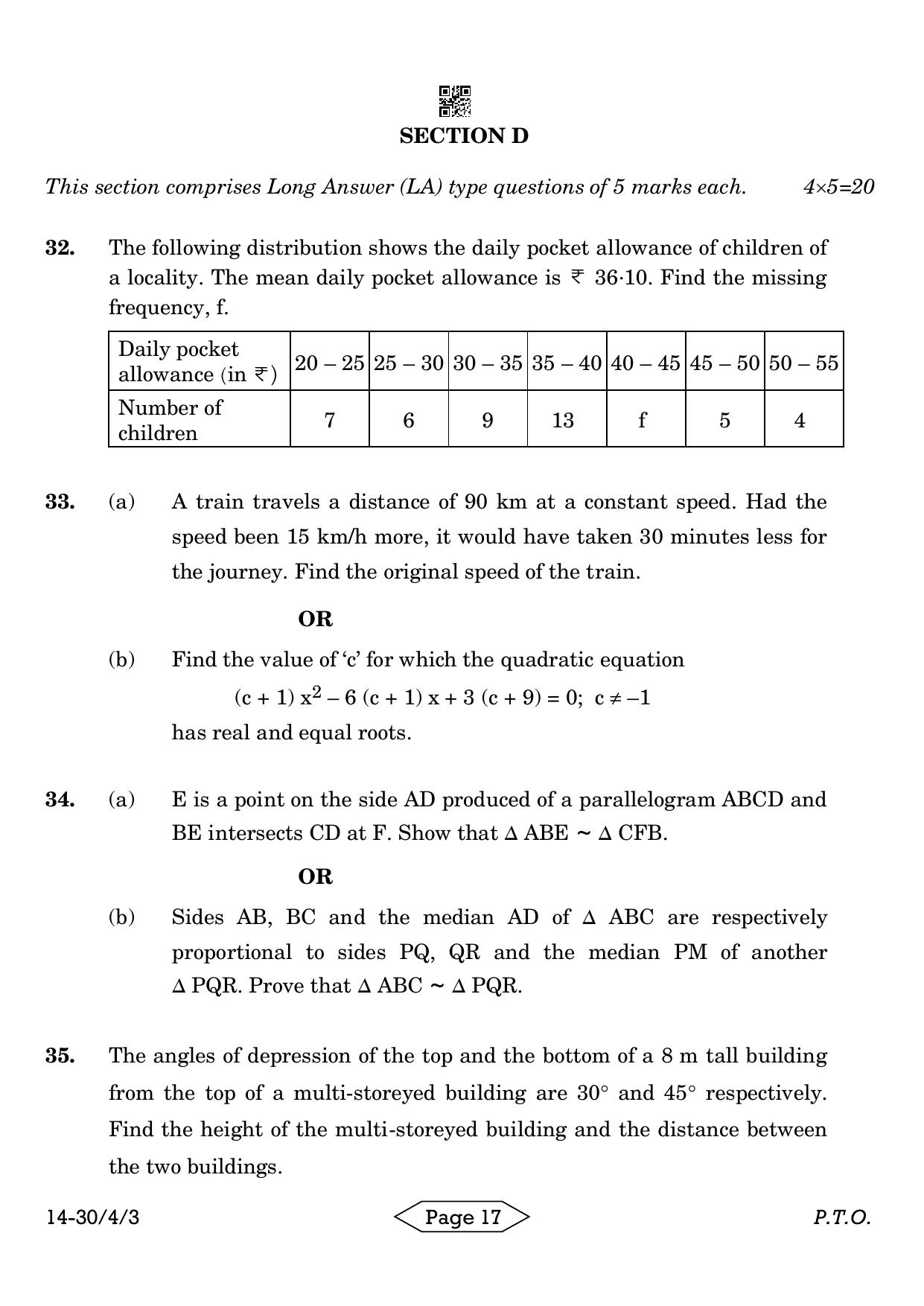 CBSE Class 10 30-4-3 Mathematics Standard 2024 Question Paper - Page 17
