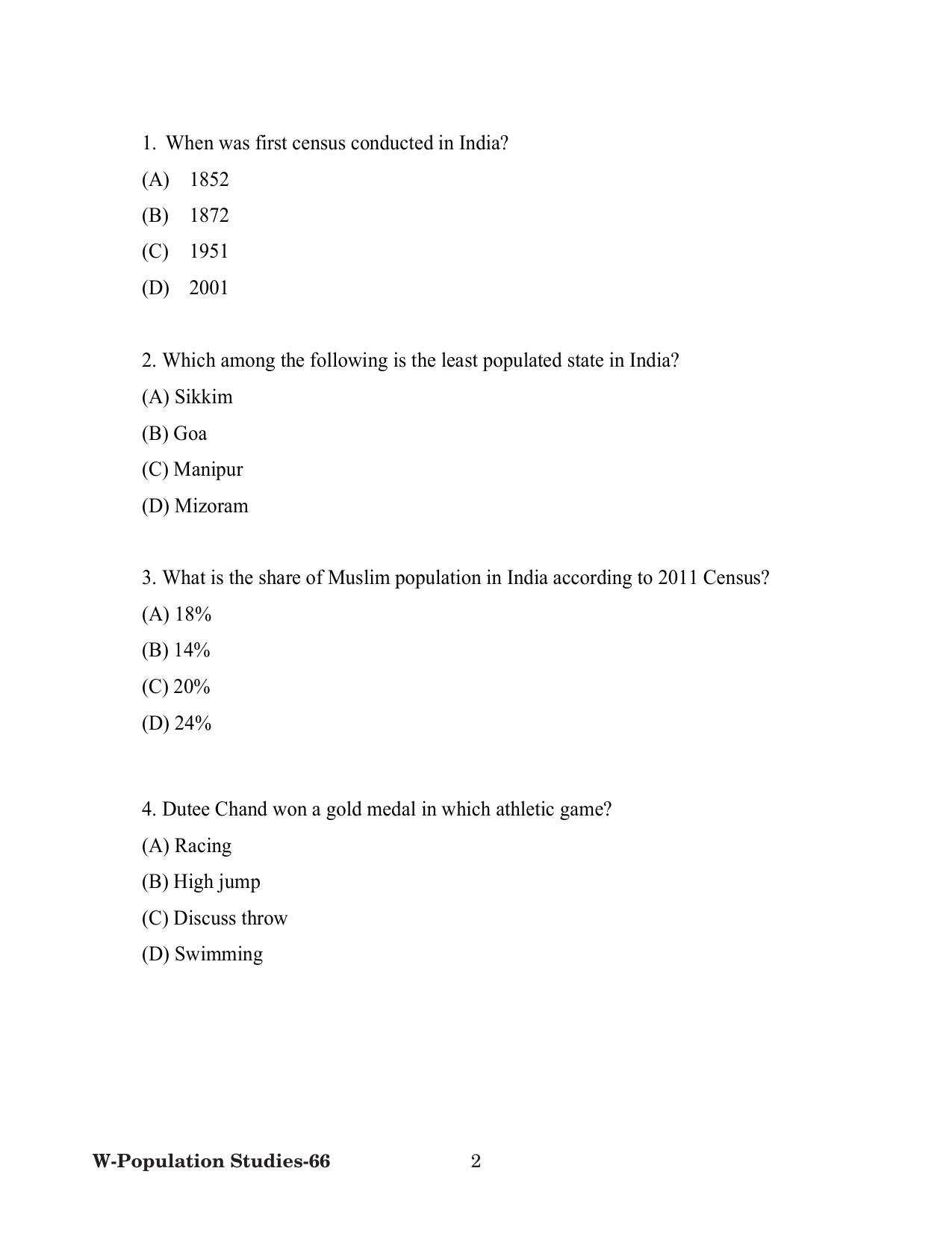 Odisha CPET 2022 POPULATION STUDIES Question Paper - Page 2
