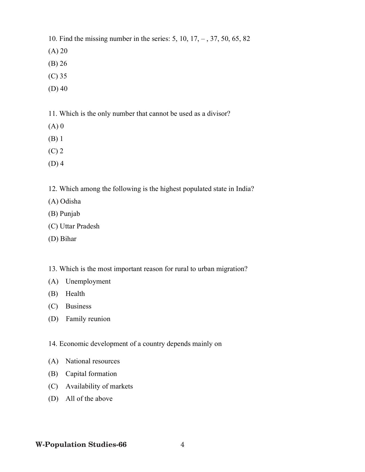 Odisha CPET 2022 POPULATION STUDIES Question Paper - Page 4