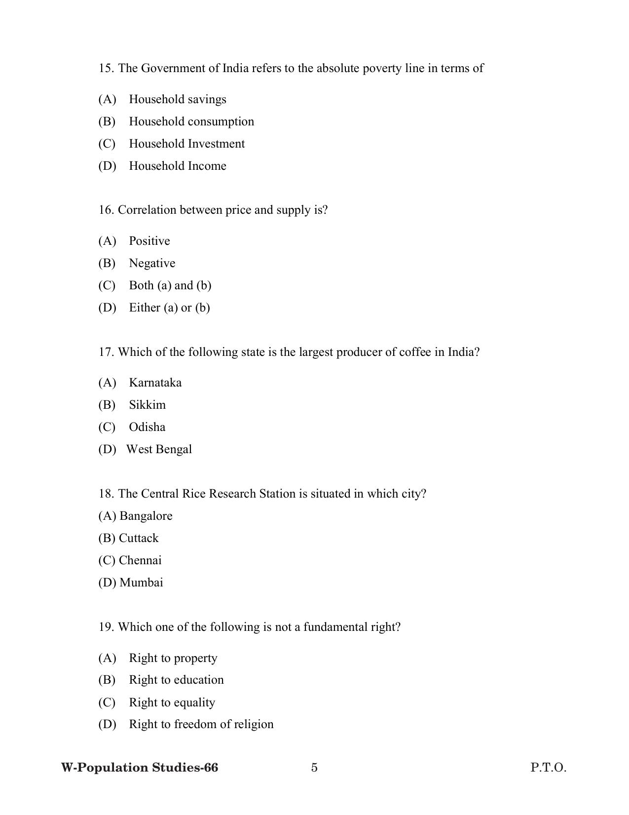 Odisha CPET 2022 POPULATION STUDIES Question Paper - Page 5