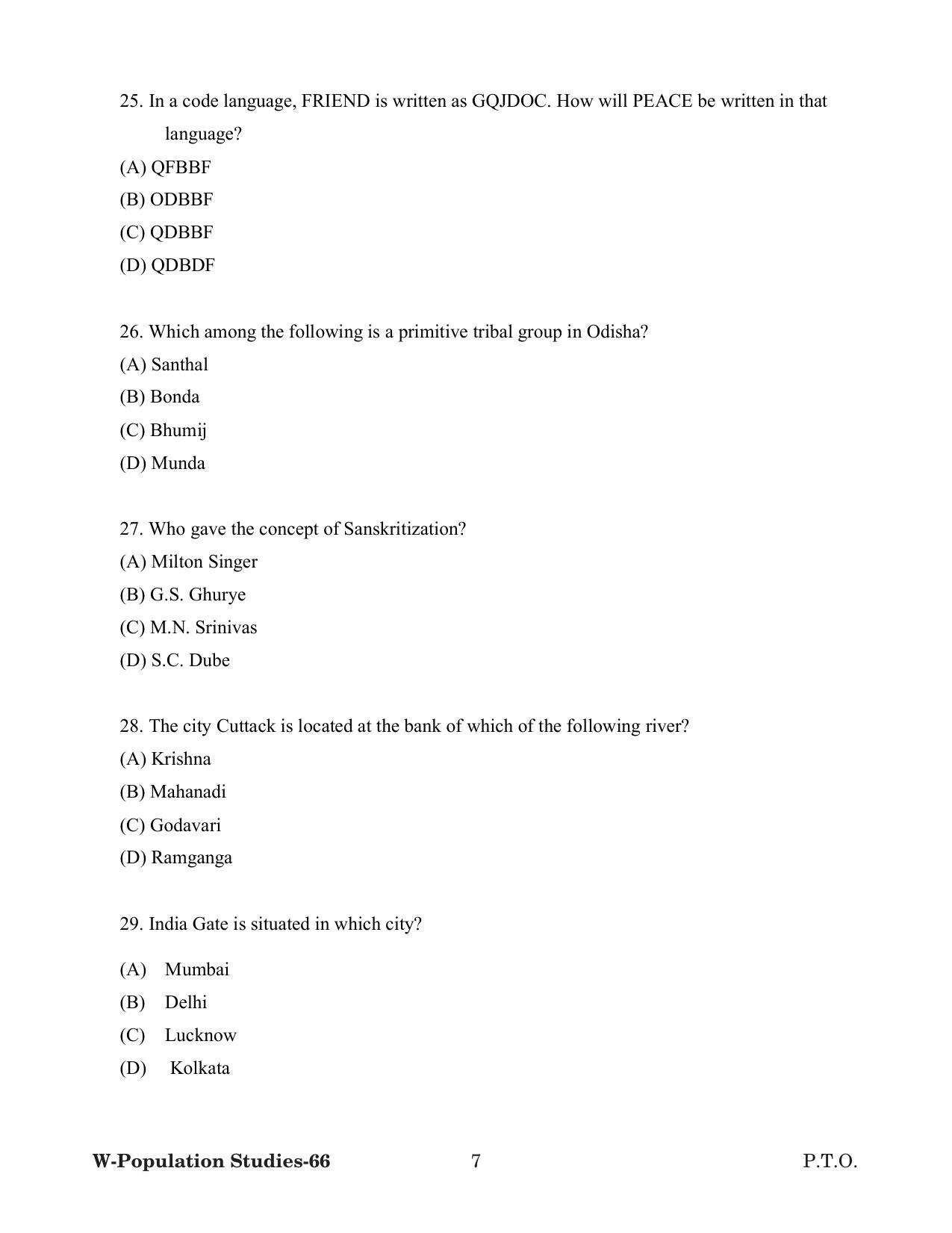 Odisha CPET 2022 POPULATION STUDIES Question Paper - Page 7
