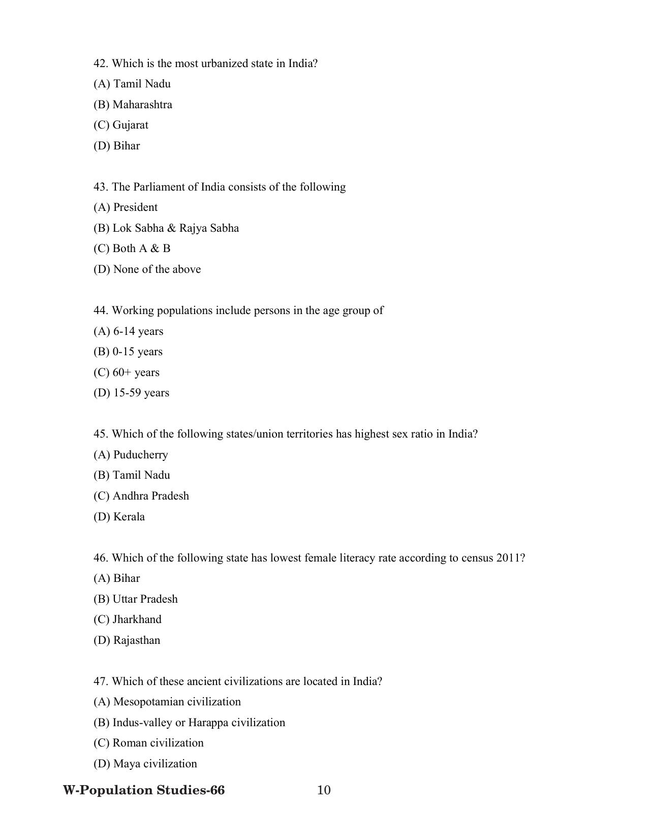 Odisha CPET 2022 POPULATION STUDIES Question Paper - Page 10