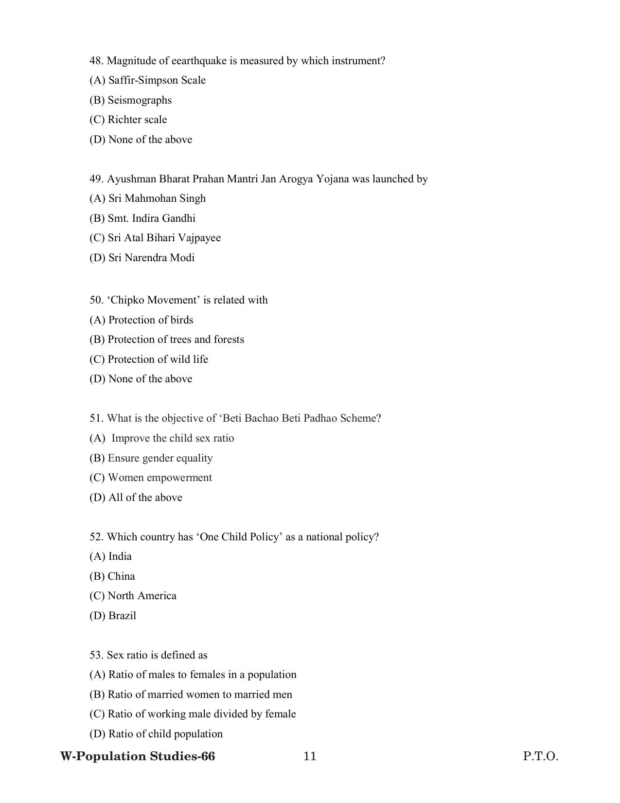 Odisha CPET 2022 POPULATION STUDIES Question Paper - Page 11