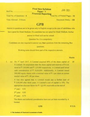 CA Final Jan 2021 Question Paper - Paper 1 – Financial Reporting