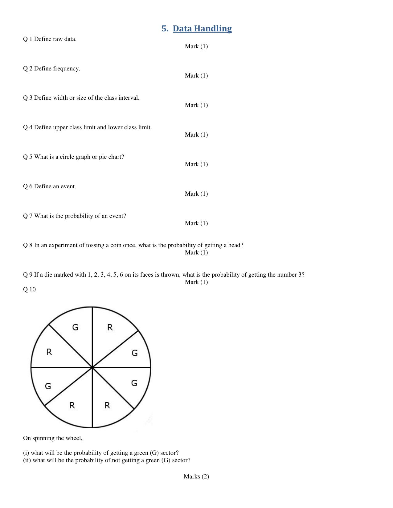 CBSE Worksheets for Class 8 Mathematics Data Handling Assignment 5 - Page 1