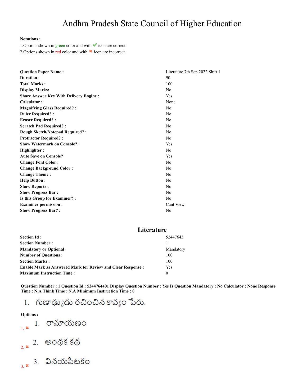 AP PGCET 2022 Literature Paper with Answer Key - Page 1