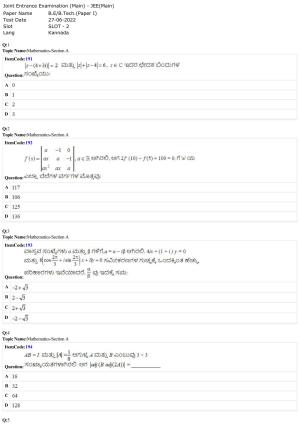 JEE Mains 2022: BTech Kannada (Shift 2) 27-06-2022 Question Paper